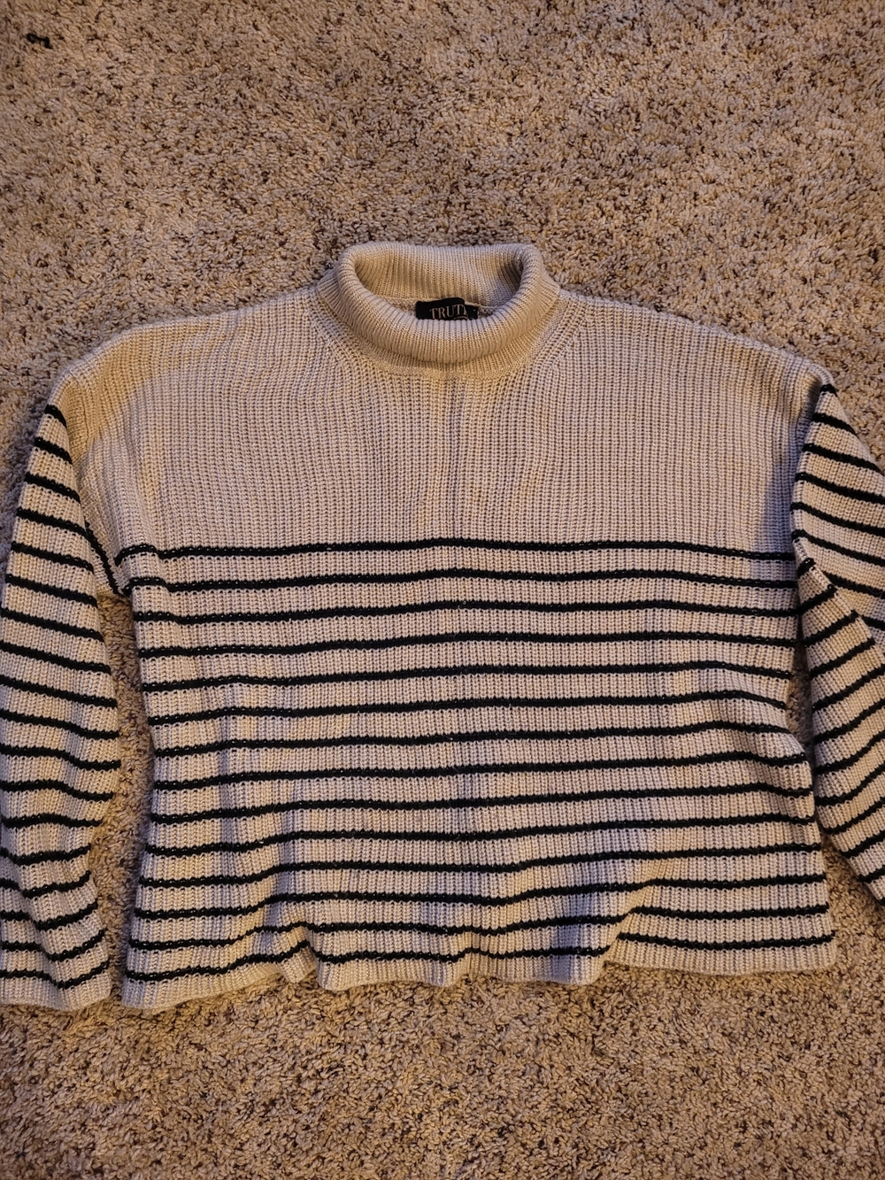TRUTH Mock Neck Striped Knit Sweater - Light Tan & Black